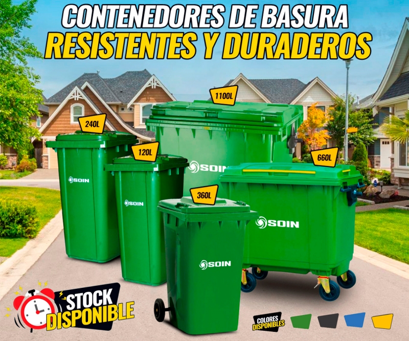 CONTENEDOR DE RESIDUOS PLASTICO CON RUEDAS GRIS 240 LTS. - SOIN